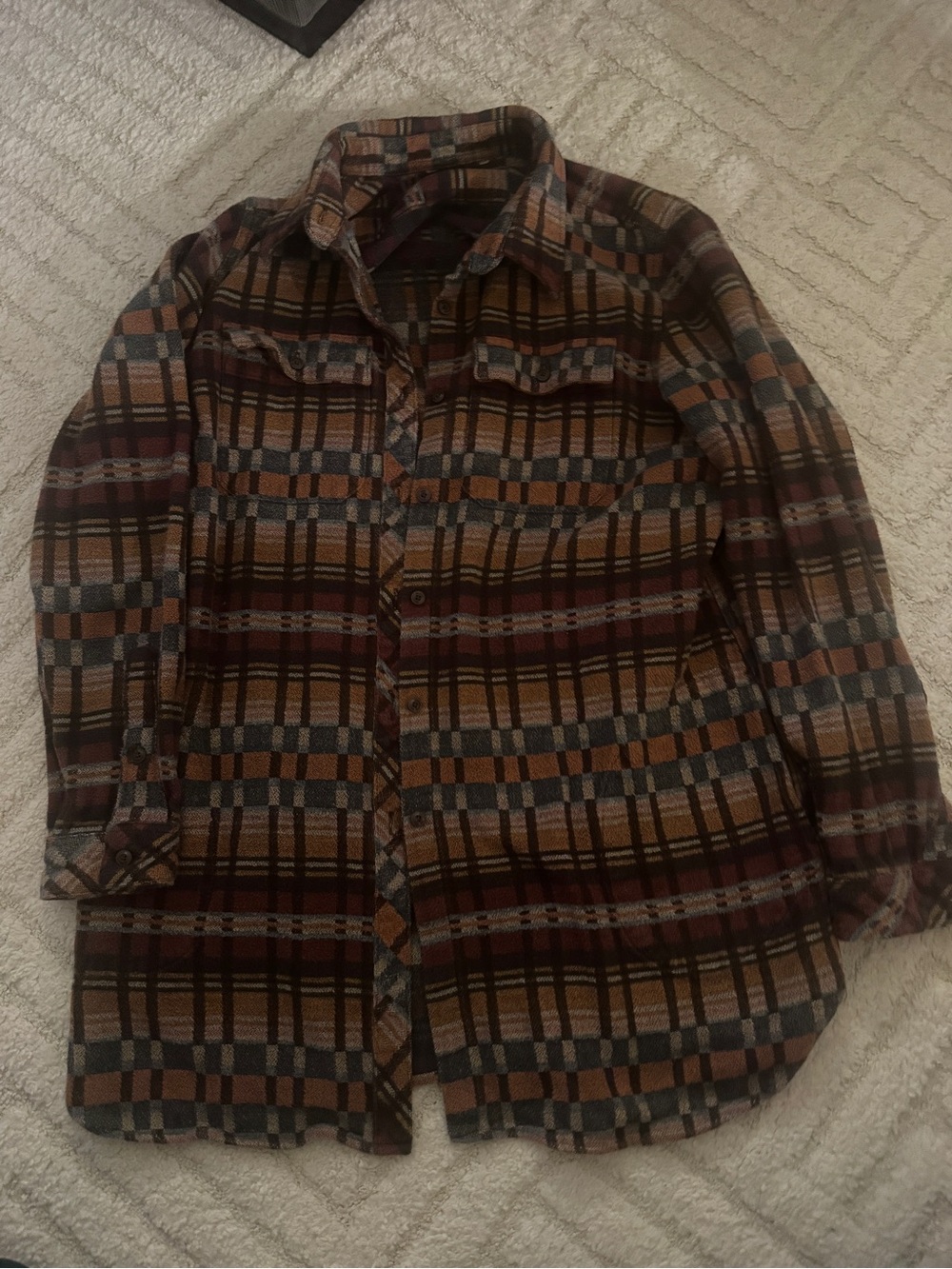 L.L. Bean Brown and Gray Plaid Button-Down Shirt